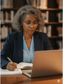 Faculty working on laptop